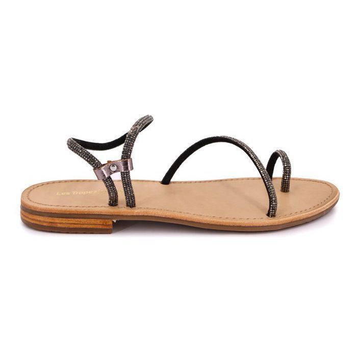 Nu-pieds Les Tropeziennes Noir Talon plat Brides avec strass