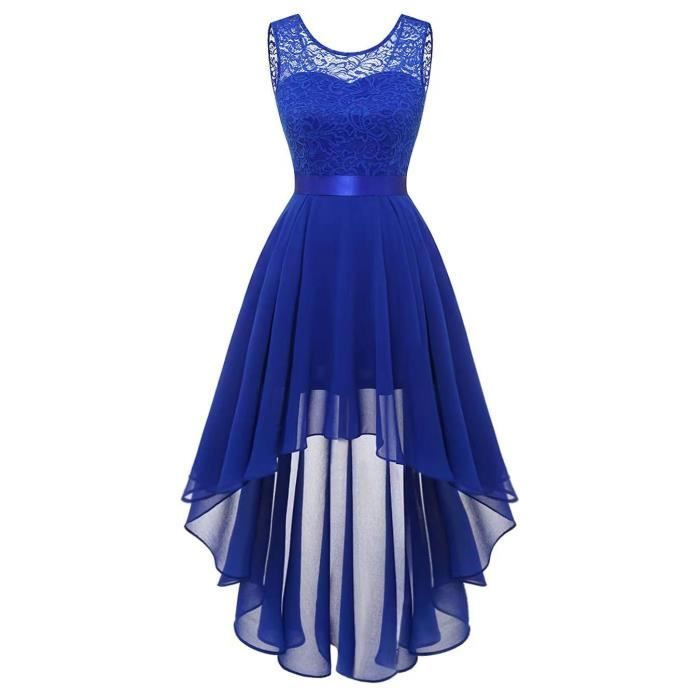 Robe de Cocktail Femme Longue Robes Soiree en Dentelle Mousseline de Soie Chic Elegant sans Manches Sexy Robe Asymetrique bleu Bleu Cdiscount Pret a Porter
