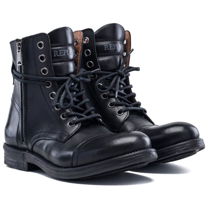 Bottes Replay Footwear Phim en cuir noir pour homme Noir
