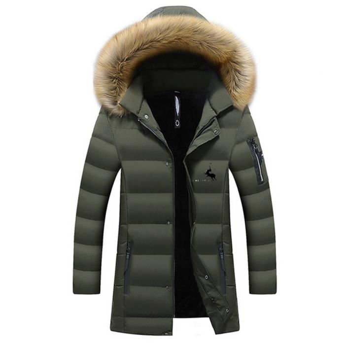 Doudoune Homme MOBIGARLAN Luxe a capuche en fausse fourrure Vert Vert Cdiscount Pret a Porter