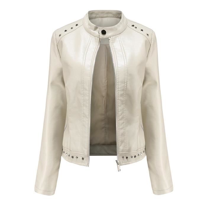 Blouson Simili Cuir Femme Printemps et Automne Veste Zippee Mi