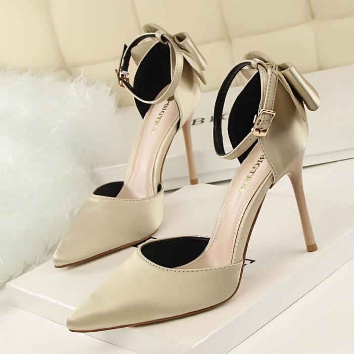 Escarpin Femme Satin de soie Talons hauts Bout Pointu