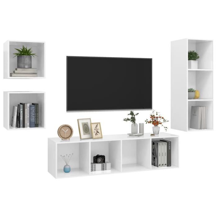 Meuble Tv Blanc Moderne Meuble TV Blanc 140 Cm Avec 6 Compartiments Ouverts Et Passe-câbles - Rangement élégant Pour Salon Et Chambre Meuble TV Design Blanc MDF Meuble Tv Blanc Moderne Meuble TV Blanc 140 Cm Avec 6 Compartiments Ouverts Et Passe-câbles - Rangement élégant Pour Salon Et Chambre Meuble TV Design Blanc MDF
