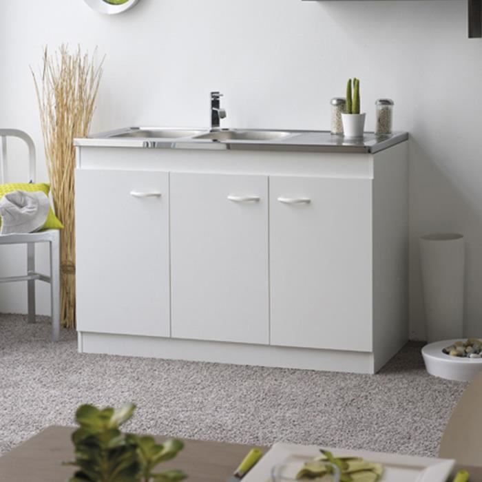 Sous Evier 3 Portes 120 Cm En Blanc L 120 X P 59 X H 82 Cm