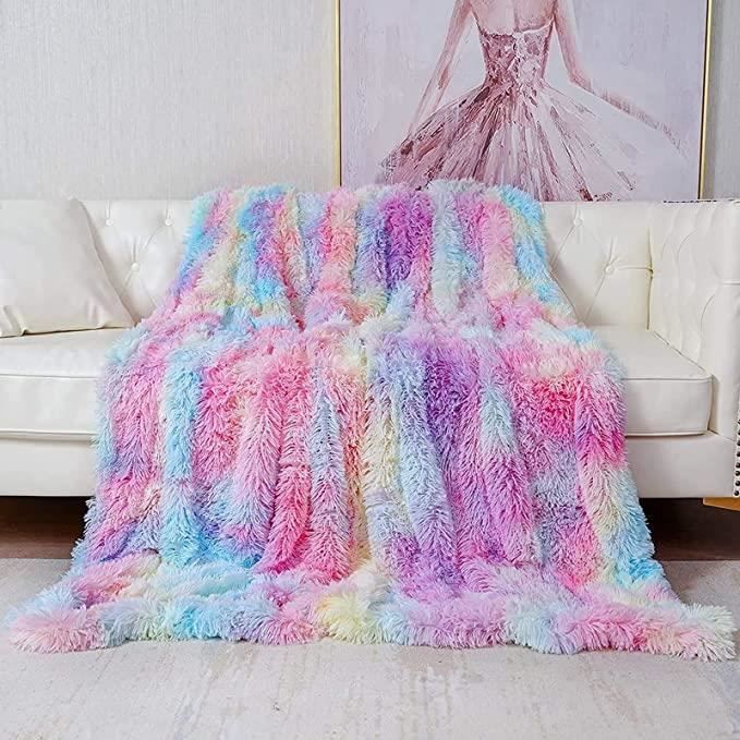 ROCK Couverture, Plaid Polaire 130x160cm ArcenCiel Super Douce et Chaude, Plaid Fourrure