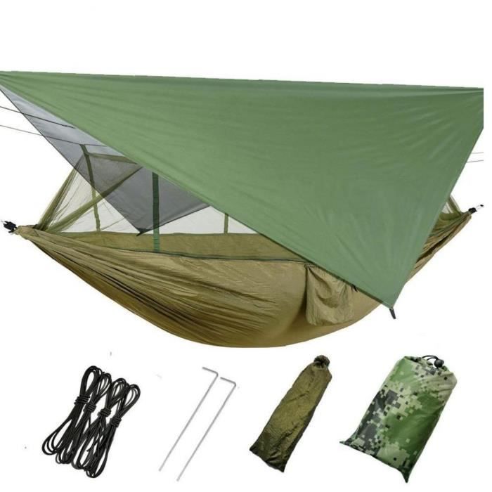 Hamac de camping, hamac portable vert forêt avec moustiquaire pour camping en plein air, randonnée, voyage, sac à dos, ensemble de h