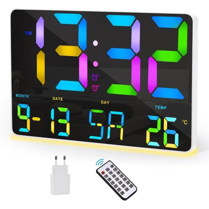 TROCOTN Horloge Numérique Murale 10 Pouces - Grand écran Avec Date Et Alarme - Parfait Pour Seniors Et Maison