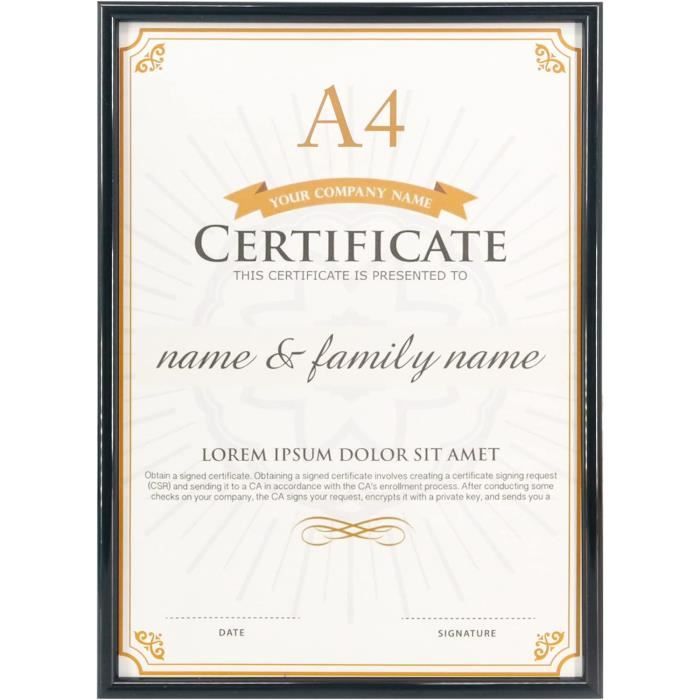 Cadre en Bois pour Diplômes & certificat avec Plaque Aluminium Sublimable & Feuille Or