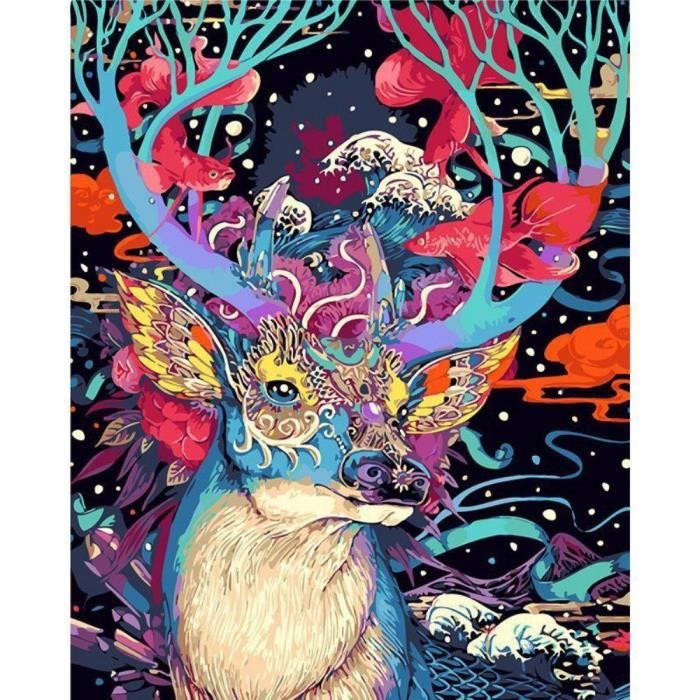 Kits Peinture Au Numero Cerf Multicolore Poisson Rouge Numerique