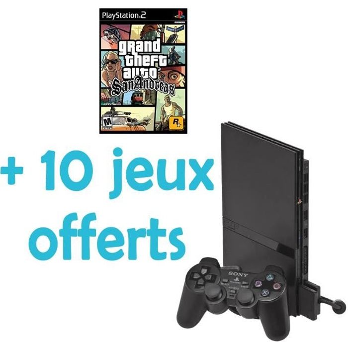 Console de jeux - Playstation - PS2 - Couleur noire - Pack avec GTA San Andreas - 10 jeux inclus - Sony