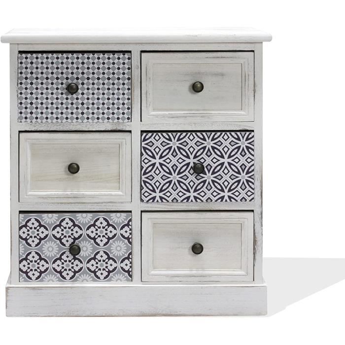 Rebecca Mobili Commode Salle de Bain, Table de Chevet Blanc Gris Rétro ...