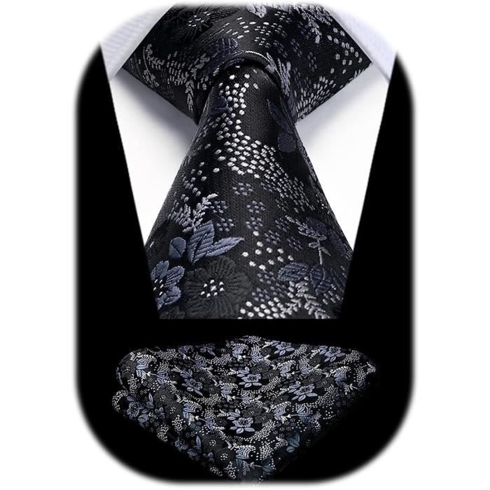 Ensemble cravate et pochette de costume décontractées bleu royal / noir à motif cachemire style libre