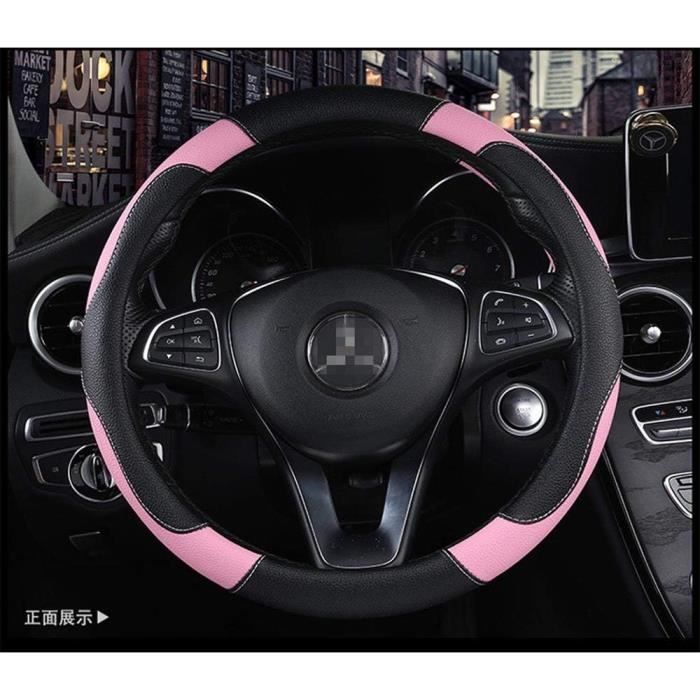 Housse De Volant Voiture Rose Antidérapante 38cm - Couvre Volant PU Similicuir Respirant, Style Contraste Couleur