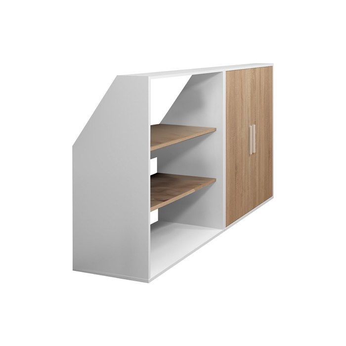 Meuble sous pente 2 portes et 2 étagères - Blanc et naturel - ADEZIO