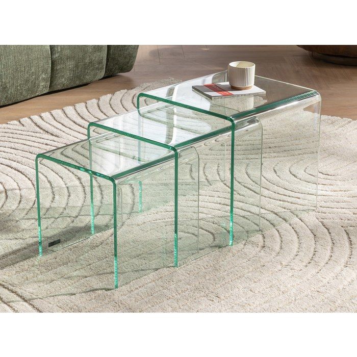 Lot de 3 tables basses gigognes MINKA Verre trempé Cdiscount Maison