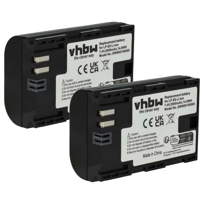 2 batteries de remplacement pour Canon EOS 5D MARK II, III, EOS 6D, 7D, 60D, 60DA, 70D - Remplace: LP-E6 - Technologie: Li-Ion - …