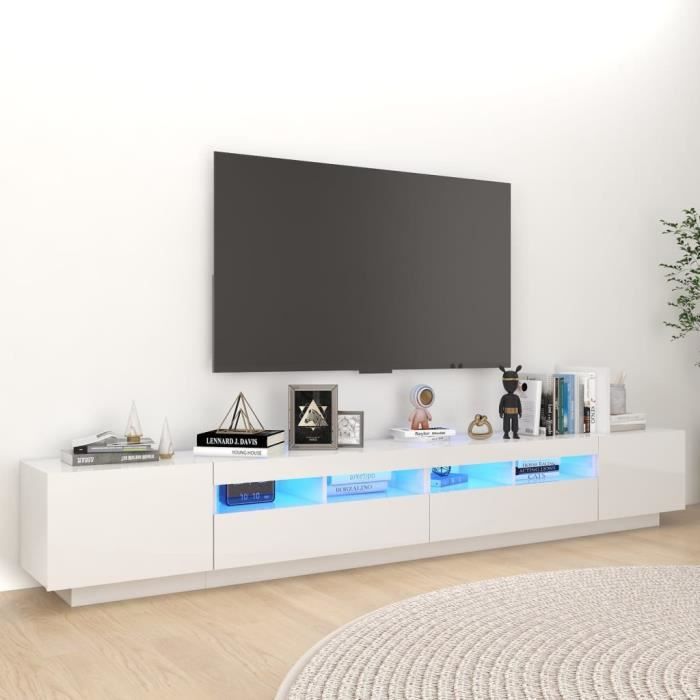 "sale 2024" meuble tv avec lumières led jms - banc tv blanc brillant 260x35x40 cm 54,35,kg 6356