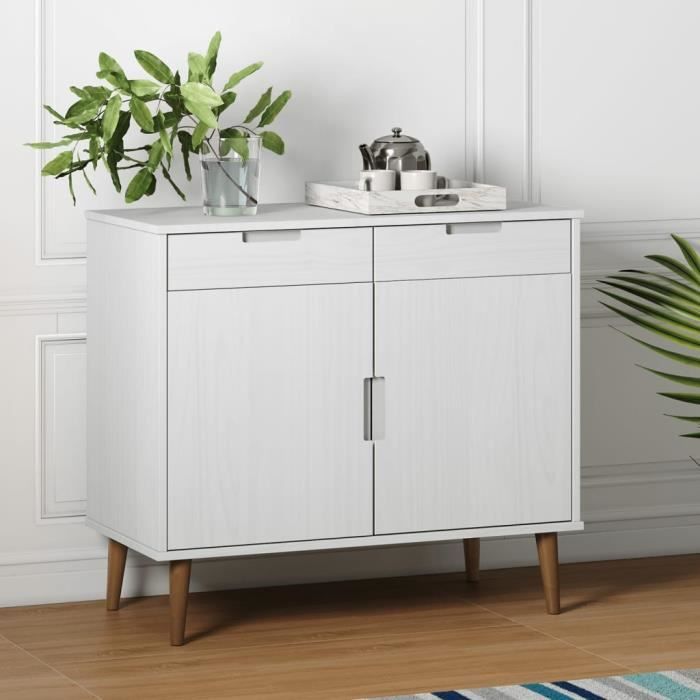Buffet bas - VIDAXL - MOLDE - Bois massif - Blanc - Laqué