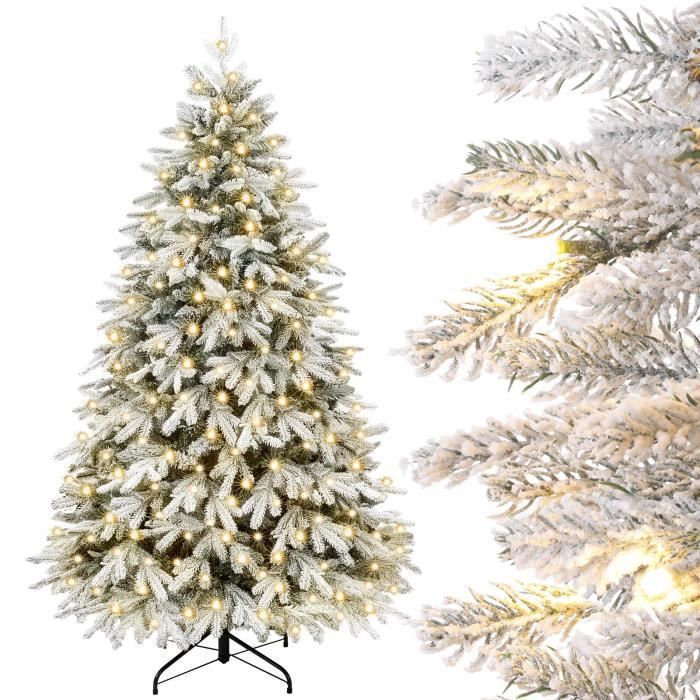 YORBAY Sapin de Noël Artificiel 180cm Lumineux LED avec Neige Blanche épaisse, Sapin Artificiel pour Décoration Noël avec Support