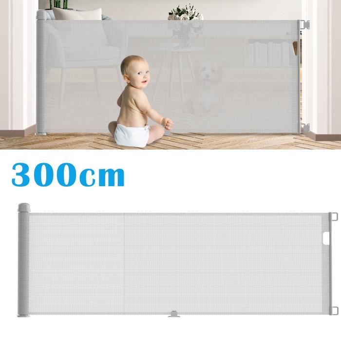 Meilleurs prix pour YRHOME Barrière de sécurité rétractable pour les bébés et les chiens 0 à 300 cm Barrière de sécurité extensible Gris