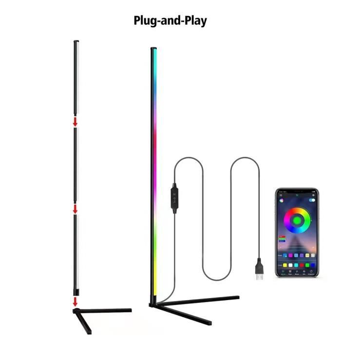 Lampadaire LED Bluetooth,1.2m RGB Lampe D'Ambiance,Musique Sync