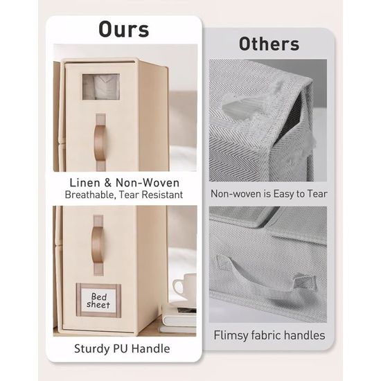 4 Pcs Boîte Rangement Drap de Lit avec Fenêtres ; Poignées Organisateur de Draps Pliable Organiseur Plac Vêtement en Linge - Maison