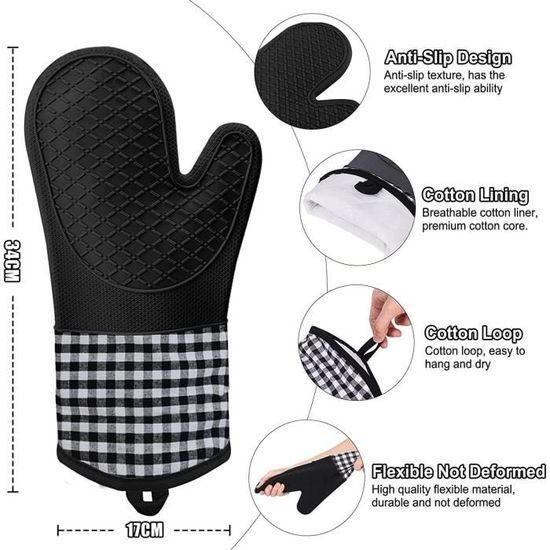 Gants De Cuisine En Silicone - Résistants à La Chaleur, Antidérapants - Pour Four, Micro-ondes, Barbecue