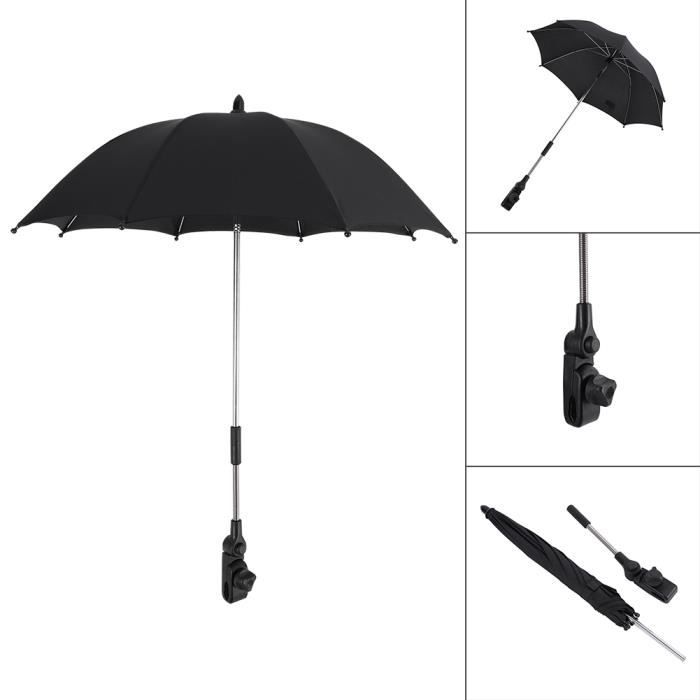 CIVG Parapluie Poussette Anti UV 50+,Ombrelle Poussette Universelle 85cm, Ombrelle pour Poussette avec Pince Réglable et Bras Réglable pour Poussette  en Fauteuil Roulant (noir) : : Bébé et Puériculture