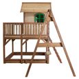 Maisonnette pour enfants avec bac à sable, balançoire et toboggan AXI Liam en bois marron, vert et gris-2