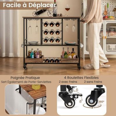Desserte Cuisine à Roulettes - Chariot De Cuisine Avec Armoire - 55x