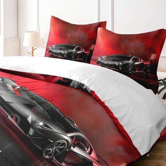 Drap Housse Enfant 90x190 Cm Voiture De Course Noir - Homewish Avec Taie D'Oreiller - Motif Sport Extrême