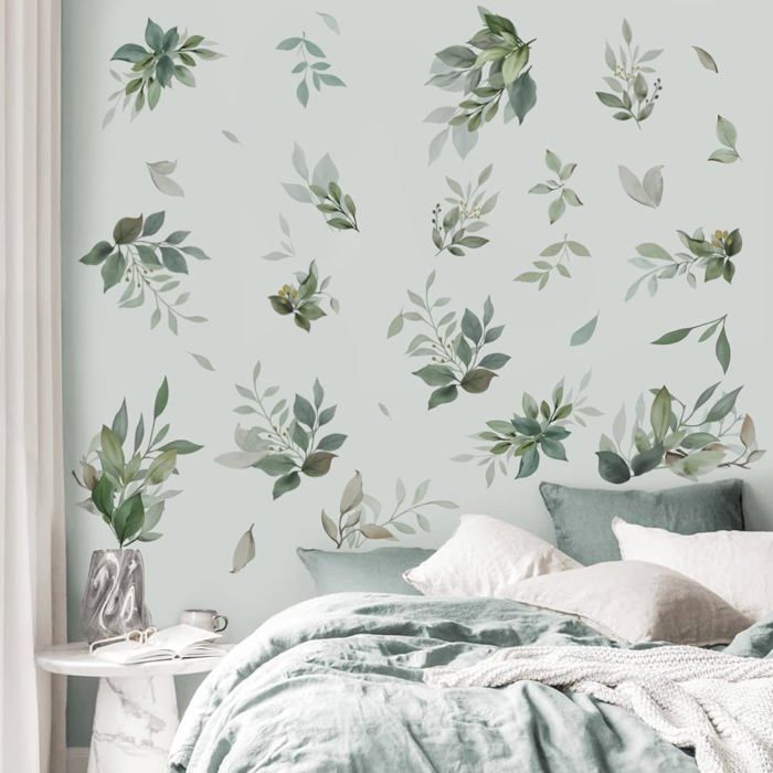 Adesivo Murale Piante Verdi Con Cesto – Sticker Autoadesivo 84x55 Cm, Decorazione Per Cucina, Soggiorno O Camera, Facile Da Applicare