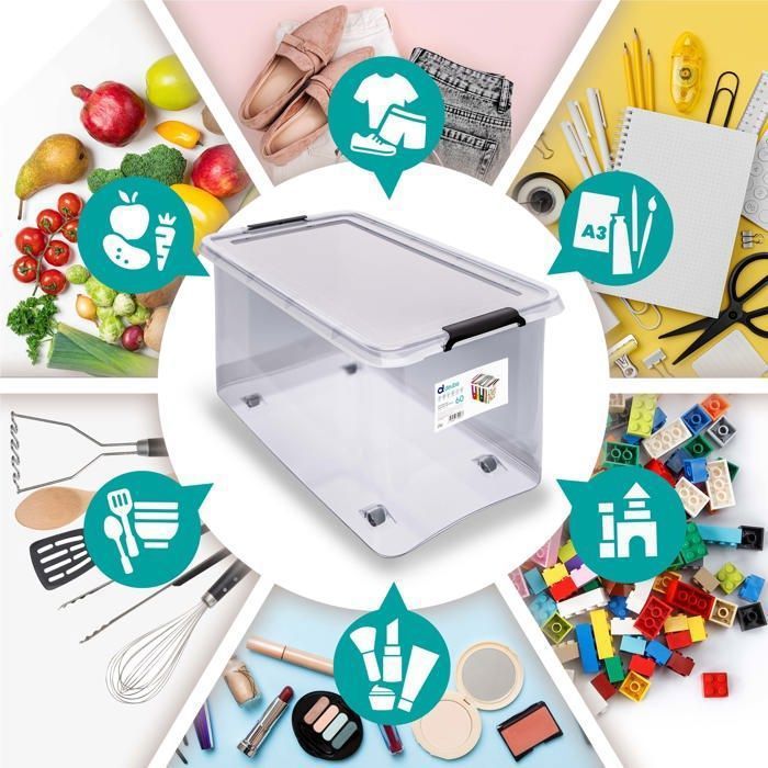 Deuba Lot De 10 Boîtes De Rangement 5L Transparentes Empilables – Caisse Plastique Sans BPA Pour Cuisine Chambre Garage