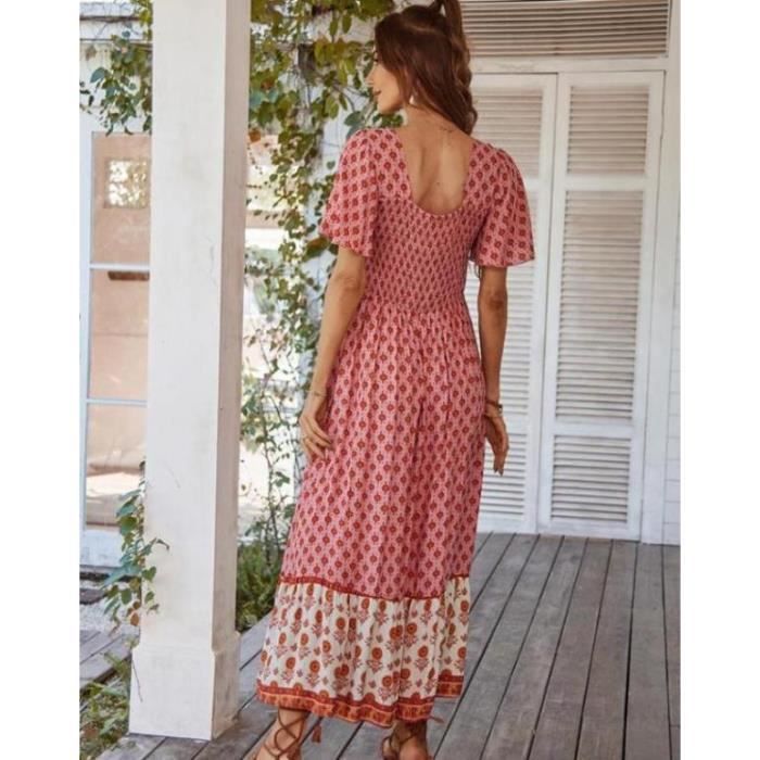 Robe femme chic et elegant Imprim ete Boheme Fleurie Vacances