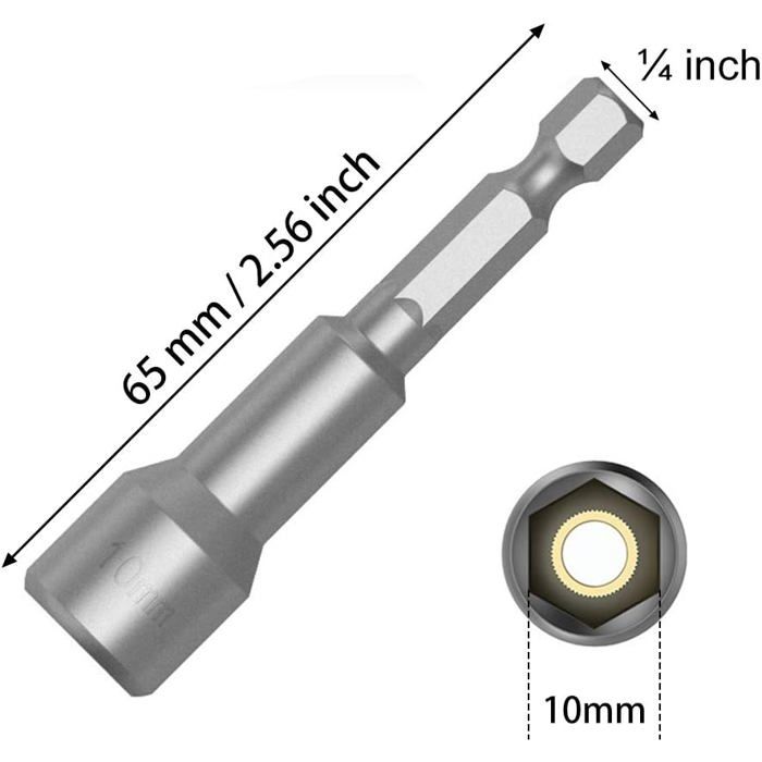 5 Pièces Porte-embouts Magnétiques 1/4" - 60mm - Pour Perceuse, Visseuse - Changement Rapide - Acier Carbone