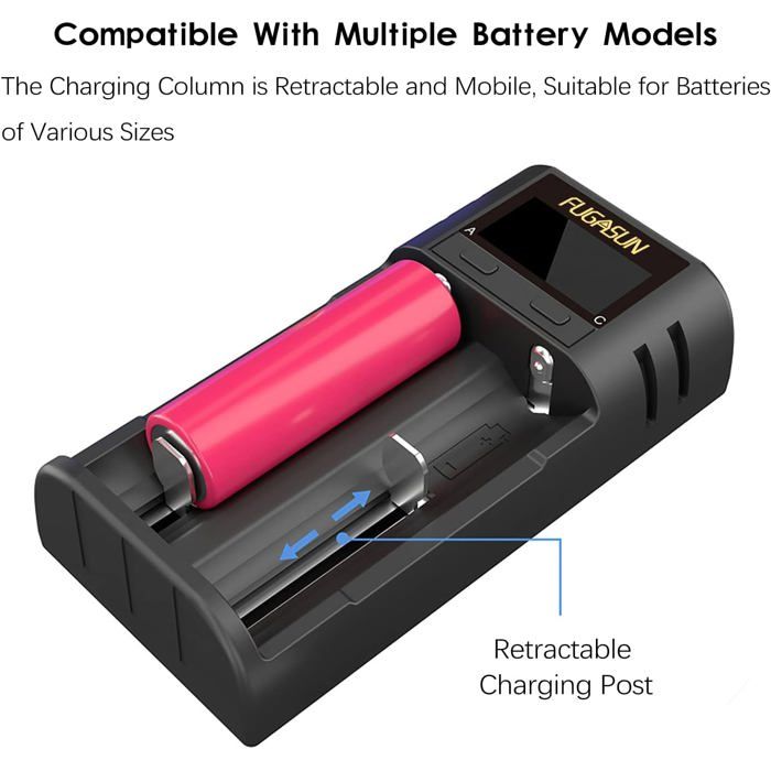 Chargeur Universel Pour Piles 21700/18650 - USB Type-C Avec Écran LCD - Supporte Ni-MH, Li-ion Jusqu'à 75mm
