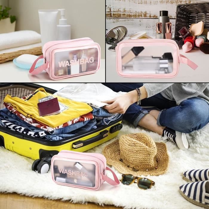 Trousse De Toilette PVC Transparent Rose Clair - Grande Capacité, Idéale Voyage Et Rangement