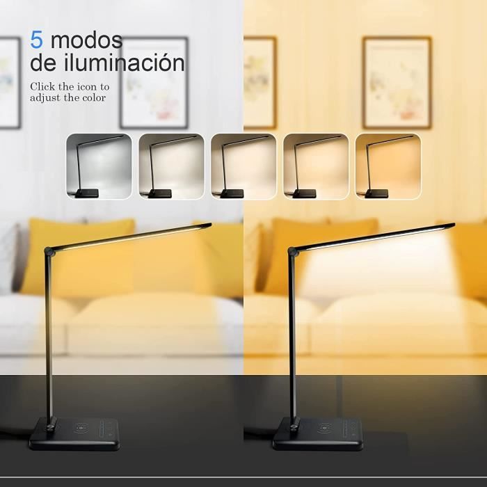 Lampe de Bureau LED Tactile,Lampe de Table de Chargement USB,Lampe de Chevet-5  Modes-3 Niveaux de luminosité,Protection des Yeux - Cdiscount Maison