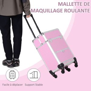 Valise Maquillage Professionnelle à Roulettes - Vert, 33.5x23.9x65cm - Pour Manucure, Coiffeur, Maquilleur