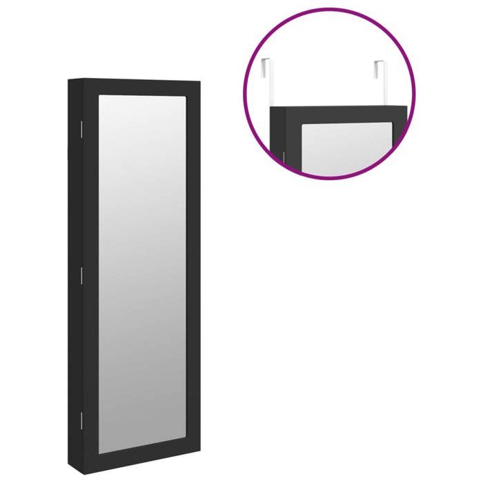 Armoire à Bijoux VidaXL Avec Miroir Et LED - Noir - 37.5x10x90cm - Porte Verrouillable - Rangement Organisé