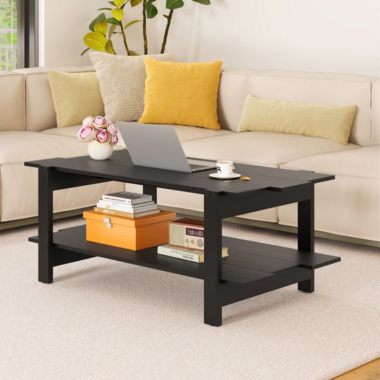 en.casa] Table Basse de Salon Design avec Plateau Arrondi Table d'Appoint Style Intemporel pour Salle de Séjour Chambre Bureau Panneau de Particules Acier 110 x 50 x 45 cm Noir