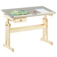 Bureau enfant FLEXI table à dessin réglable en hauteur et pupitre inclinable avec 1 tiroir, en pin massif vernis naturel et gris-0