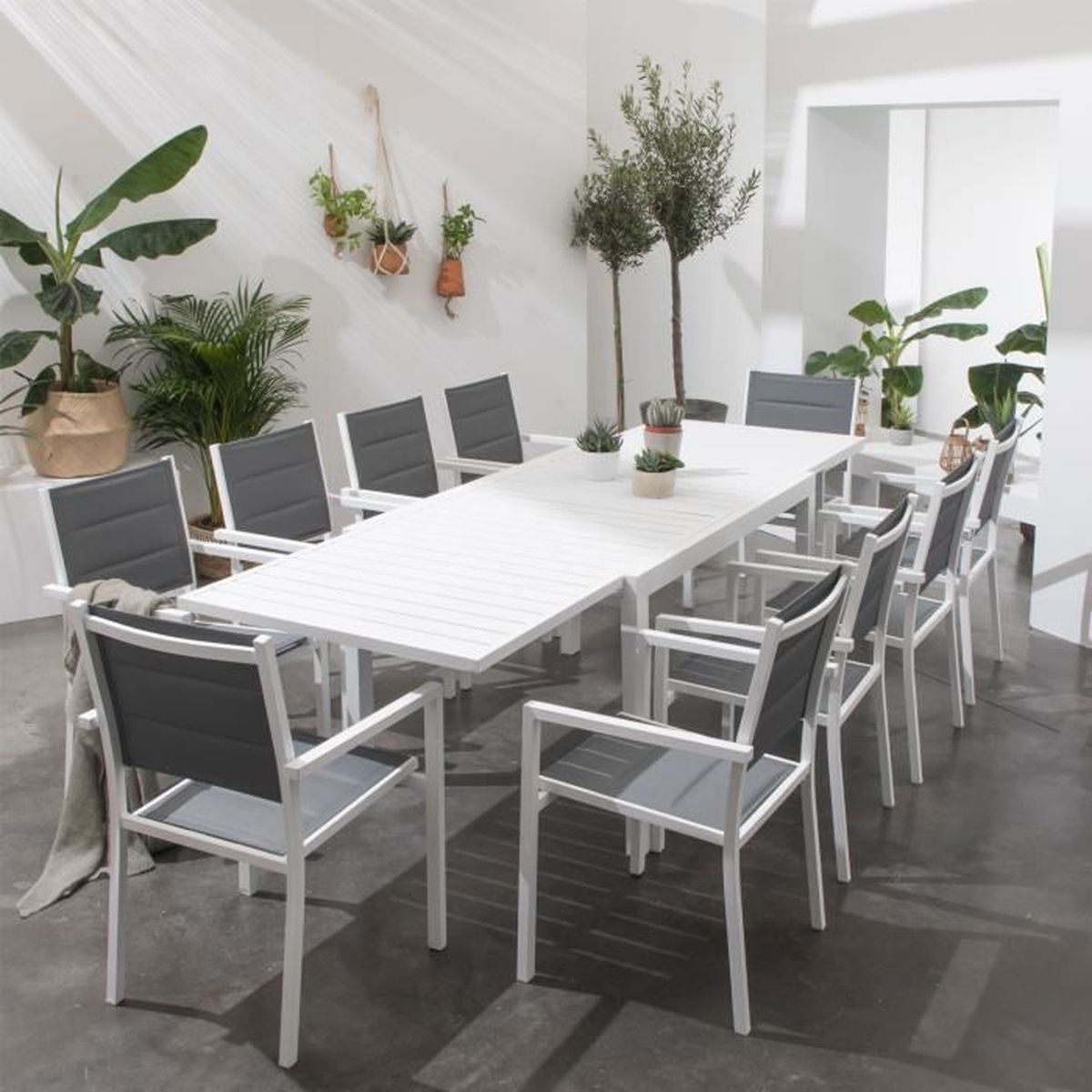 Salon De Jardin Venezia Extensible En Textilene Gris 10 Places