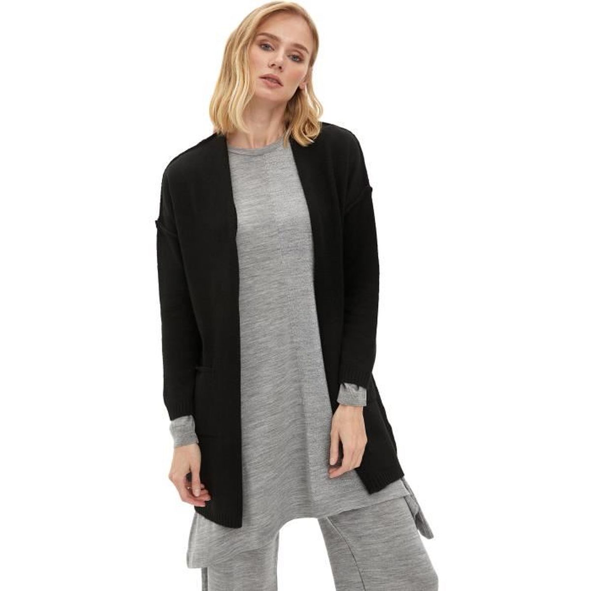 Defacto Gilet Femme Basique Long Noir Grise Cdiscount Pret A Porter