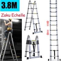 Zaku Échelle Télescopique 3,8M(1,9M + 1,9M) En Aluminium Échelle Escamotable Portable Pliante 12 Echelons,EN131,Charge 150 kg