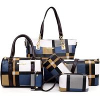 Mode sacs à main de luxe nouveau 6 pièces ensemble femmes Plaid couleurs sac à main femme  sl0808bg45ls Bleu