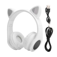 Casque à réduction de bruit LED Forme d'oreille de chat Bluetooth 5.0 FDIT - Blanc