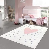 Tapis de chambre d'enfant moelleux rose cœur points gris en crème Größe - 160 x 230 cm