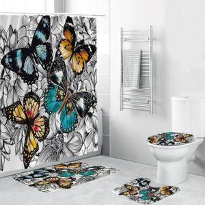Papillon imperméable rideau de douche antidérapant toilette couvre siège tapis de jeu O