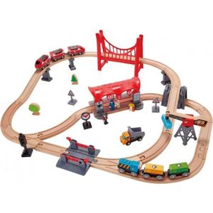 GARAGE - BATIMENT Set de train en bois Hape - 51 pièces - Multicolore - Pour enfants à partir de 4 ans